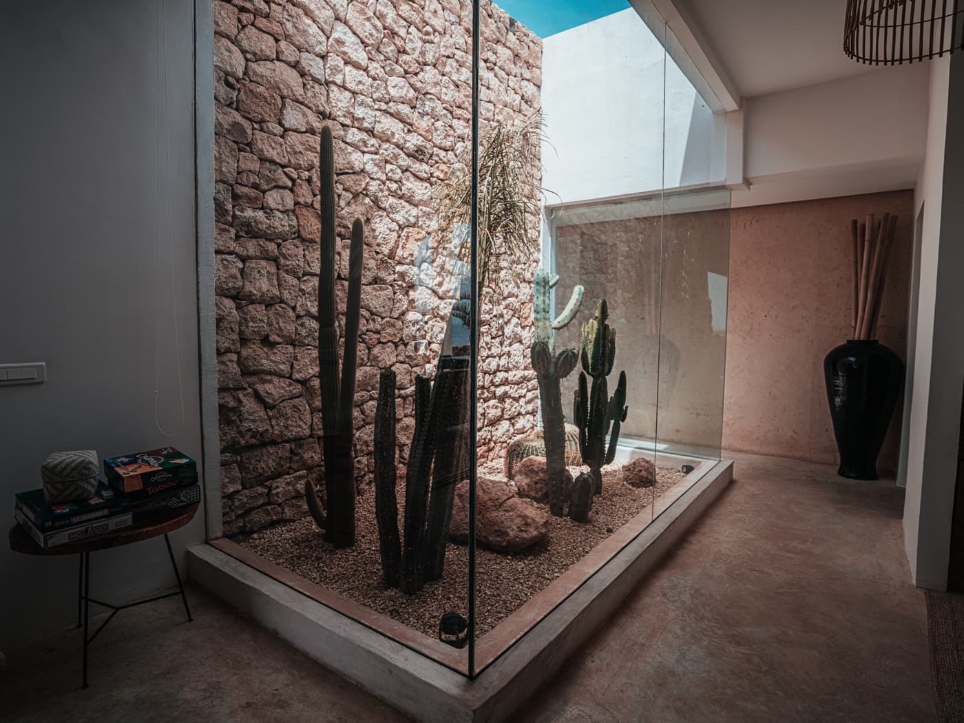 Patio en pierre avec cactus